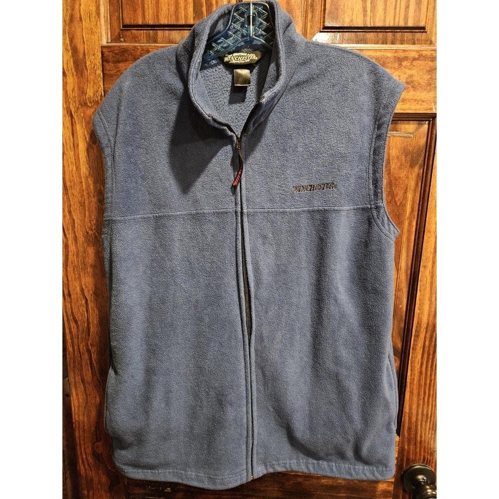 Winchester Mens Blue Fleece Full Zip Rugged Sportsman Outdoors Vest Size Large